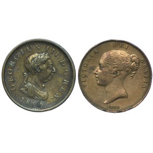 Wielka Brytania, Jerzy III 1 pens 1806, Wiktoria 1 pens 1855 (2szt.)