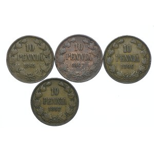 Finlandia, okupacja rosyjska, zestaw 10 pennia 1865-1897 (4szt.)
