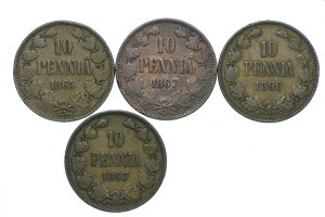 Finland, Russian occupation, set of 10 pennies 1865-1897 (4pcs).