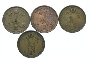 Finland, Russian occupation, set of 10 pennies 1865-1897 (4pcs).