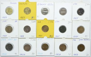 Second Republic set, 5 pennies 1923-1939 (15pcs).