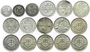 Great Britain, set of 1, 1 1/2, 2, 3 pence 1863-1941 (16pcs).