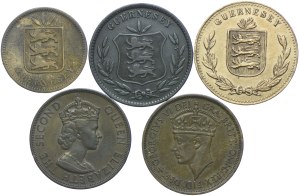 Jersey, Guernsey, coin set 1885-1945 (5pcs).