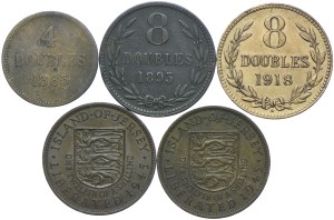Jersey, Guernsey, coin set 1885-1945 (5pcs).