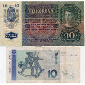 Austria 10 koron 1915 (1919), Niemcy 10 marek 1993 (2szt.)