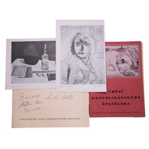 Antoni Clavé + Joaquín Peinado (Joaquín Ruiz-Peinado Vallejo) + Baltasar Lobo | Signatures of personalities on the invitation to the exhibition of paintings and sculptures by artists from Spain