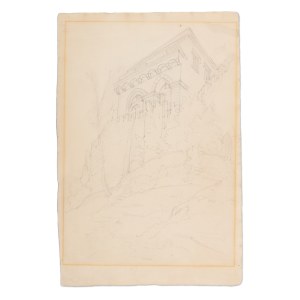 JOSEF MÁNES (CZECH / BOHEMIAN 1820 - 1871) - Study of architecture on rock