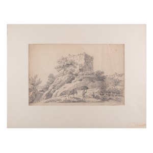 BEDŘICH HAVRÁNEK (TCHÈQUE / BOHÉMIEN 1821 - 1899) - Ruines du château avec des pèlerins