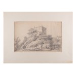 BEDŘICH HAVRÁNEK (CZECH / BOHEMIAN 1821 - 1899) - Castle ruins with pilgrims