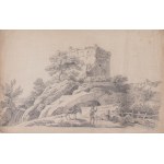 BEDŘICH HAVRÁNEK (TCHÈQUE / BOHÉMIEN 1821 - 1899) - Ruines du château avec des pèlerins