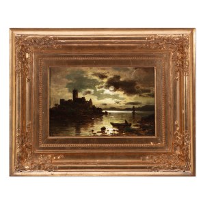 ADOLF CHWALA (TCHÈQUE / BOHÉMIEN 1836 - 1900) - Paysage lunaire avec lac