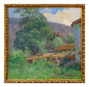 ROMAN HAVELKA (CZECH / BOHEMIAN 1877 - 1950) - Landscape with a wooden water trough