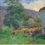 ROMAN HAVELKA (CECA / BOEMIANA 1877 - 1950) - Paesaggio con abbeveratoio in legno