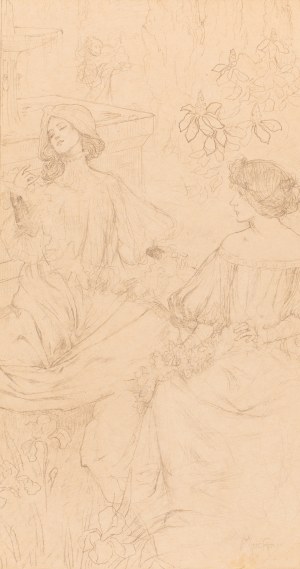 ALFONS MUCHA (CZECH / BOHEMIAN 1860 - 1939) - Two girls in the garden