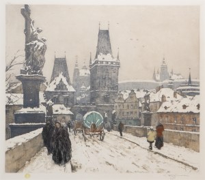 TAVÍK FRANTIŠEK ŠIMON (CZECH / BOHEMIAN 1877 - 1942) - Charles Bridge and Hradčany in winter