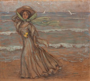 VIKTOR STRETTI (CZECH / BOHEMIAN 1878 - 1957) - Lady on the beach