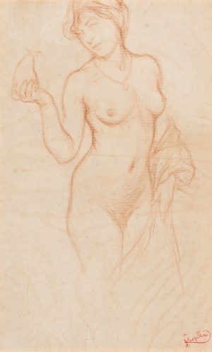FRANTIŠEK KUPKA (CZECH / BOHEMIAN 1871 - 1957) - Study of a girl's nude with a pear