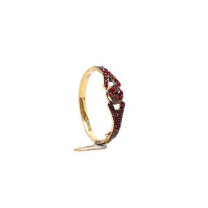 GOLD-PLATED SILVER BRACELET WITH GARNETS | CZECHOSLOVAKIA (CZECH / BOHEMIAN)