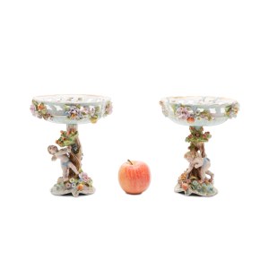 A PAIR OF PORCELAIN CHAIRS WITH A PUTTI MOTIF | SCHIERHOLZ, PLAUE (GERMANY / GERMAN)