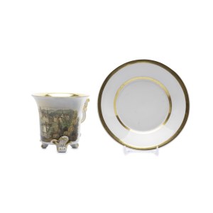 CUP AND SAUCER WITH A VIEW OF THE ELBOW | ELBOW (ELBOGEN) (CZECH / BOHEMIAN 1835)