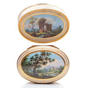TABATIÈRE OVALE EN PORCELAINE AVEC PAYSAGES PEINTS | ALLEMAGNE (ALLEMAGNE / ALLEMAND VERS 1800)