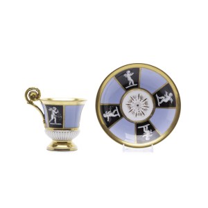 CUP AND SAUCER WITH PUTTI MOTIFS | SLAVKOV (SCHLAGGENWALD) (CZECH / BOHEMIAN AROUND 1830)