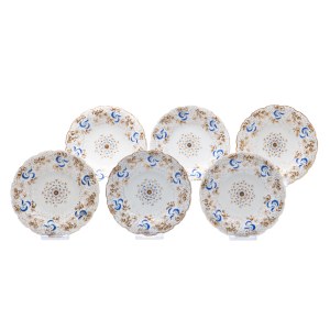 SET OF DESSERT PLATES WITH BLUE AND GOLD DECORATION | TANNAWA / ZHDANOV (CZECH / BOHEMIAN 19TH CENTURY)