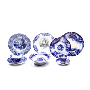 SET OF CERAMICS WITH BLUE DECOR | OLD ROLE (CZECH / BOHEMIAN MID-19TH CENTURY)