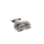SILVER BETEL NUT JAR IN THE SHAPE OF A BUFFALO | CAMBODIA, KHMER (CAMBODIA / CAMBODIAN)