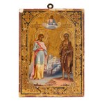 ORTHODOX ICON "ARCHANGEL GABRIEL AND SAINT MARY OF EGYPT" | RUSSIA (RUSSIA / RUSSIAN 1880-1900)
