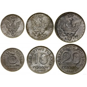 Pologne, série de 3 pièces, 1917, Stuttgart