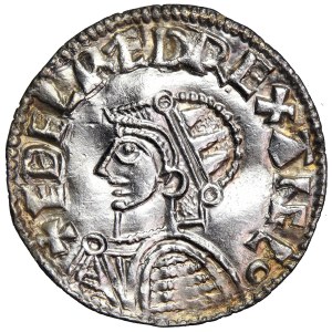 Anglia, Aethelred II, pens typu Radiate Helmet, 1003-1009, men. Thetford, mincerz Derewine