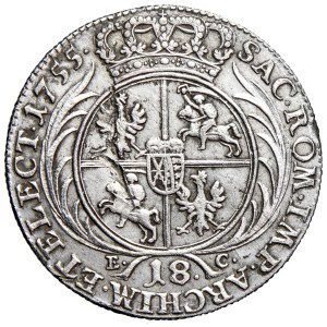Polska (Saksonia), August III, tynf (tymf, ort), 1755, men. Lipsk