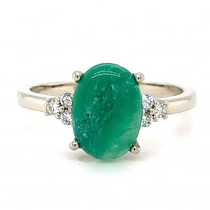 14K WHITE GOLD RING 2.51 GR WITH COLOMBIAN EMERALD AND DIAMONDS - RNG40218