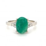 14K WHITE GOLD RING 2.51 GR WITH COLOMBIAN EMERALD AND DIAMONDS - RNG40218