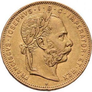 František Josef I., 1848 - 1916, 8 Zlatník 1870 (pouze 25.000 ks), 6.434g, dr.hr.,