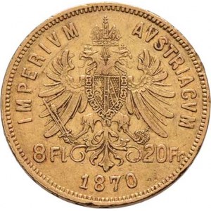 František Josef I., 1848 - 1916, 8 Zlatník 1870 (pouze 25.000 ks), 6.434g, dr.hr.,