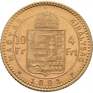 František Josef I., 1848 - 1916, 4 Zlatník 1891 KB - se znakem Rijeky (pouze 32.000