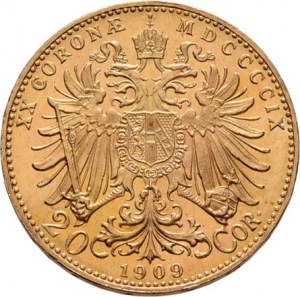 František Josef I., 1848 - 1916, 20 Koruna 1909 - Marschall, 6.776g, nep.hr.,