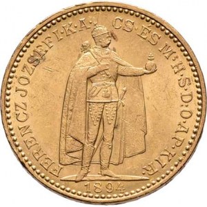 František Josef I., 1848 - 1916, 20 Koruna 1894 KB, 6.772g, nep.hr., dr.rysky, pěkná