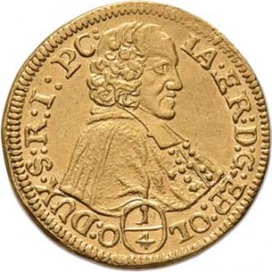 Olomouc, Jakub Arnošt Liechtenstein, 1738 - 1745, 1/4 Dukát b.l. - poprsí zprava, opis / znak pod