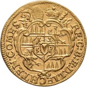 Olomouc, Jakub Arnošt Liechtenstein, 1738 - 1745, 1/4 Dukát b.l. - poprsí zprava, opis / znak pod