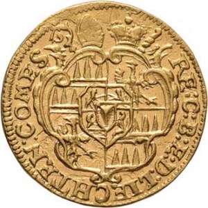 Olomouc, Jakub Arnošt Liechtenstein, 1738 - 1745, 1/4 Dukát b.l. - poprsí zprava, opis / znak pod