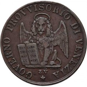 Revoluční vláda v Benátsku, 1848 - 1849, 5 Centesimi 1849 ZV, Cr.183 (měď), 5.051g, vada