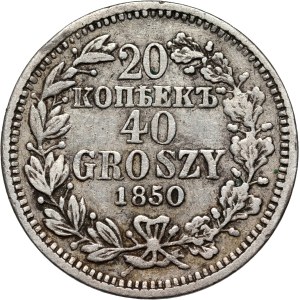 Russian partition, Nicholas I, 20 kopecks = 40 groszy 1850 MW, Warsaw