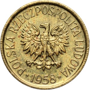 People's Republic of Poland, 5 pennies 1958, SAMPLE, brass
