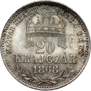 Hungary, Franz Josef I, 20 Krajczar 1868 GYF, Karlsburg