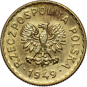 People's Republic of Poland, 1 zloty 1949, SAMPLE, brass, inscription high