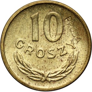 PRL, 10 groszy 1949, PRÓBA na skos, mosiądz