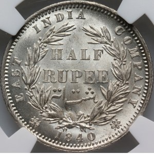 Indie Brytyjskie, Wiktoria, 1/2 rupii 1840, Kalkuta